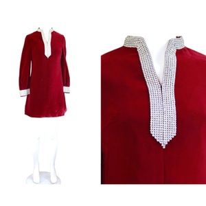 1960s embellished ruby-red velvet mini dress